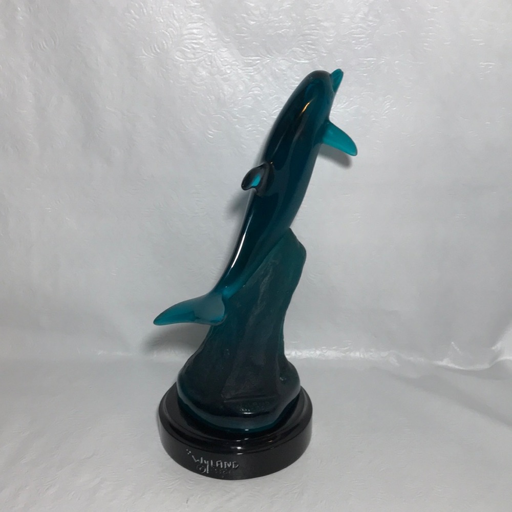 Wyland Studios 1996 Collectible Vintage Signed Teal Acrylic Dolphin Sculpture
